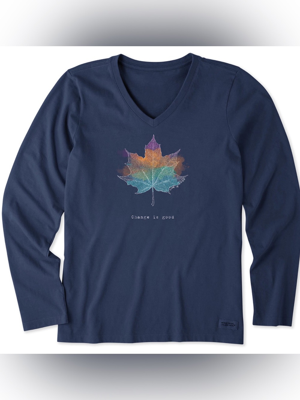 Life is Good XS Change Leaf Engraved Long Sleeve Crusher Vee Like New
